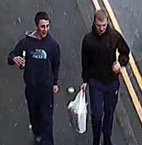 CCTV shows Richardson (left) and Jenkinson in Preston together, shortly after the murder was committed 