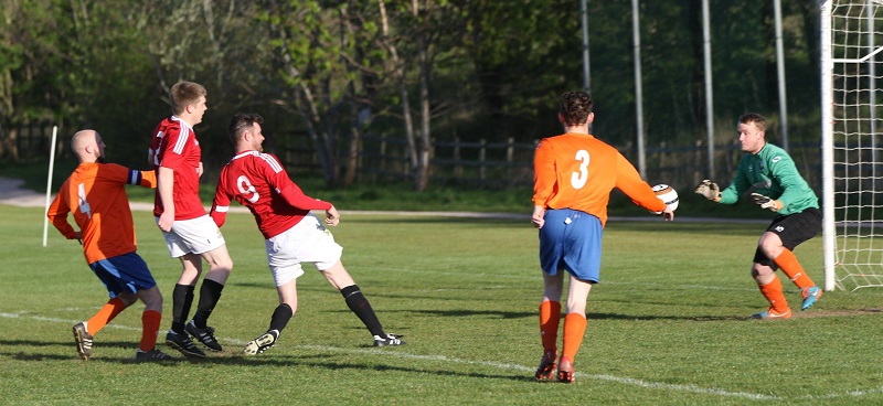 Appleby Reserves Neil Dean scores against Ambleside United Reserves (Colin Watson)