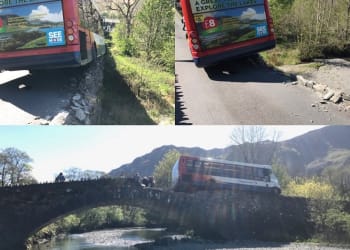 Road closed after bus crashes through Borrowdale bridge