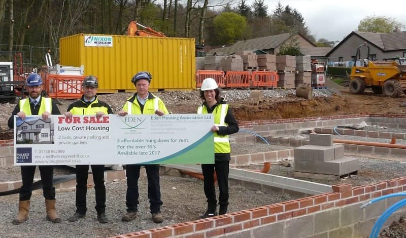 Richard Butcher, Managing Director Ashcroft Construction Cumbria Ltd and their Contracts Manager Robert Copeland and Site Manager Alex Benn with Rebecca Field, Development Manager for Eden Housing Association.