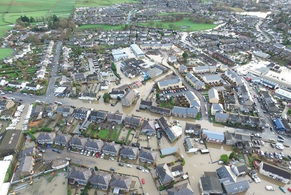 Floods in Kendal after Storm Desmond. Credit Hovershotz