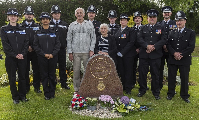 North Yorkshire Police officers and Glenn's parents at the memorial