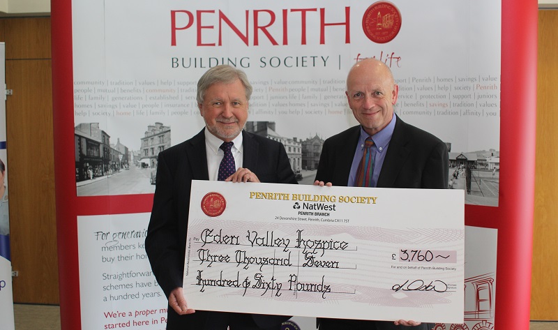 Rob Cairns, Chairman at Penrith Building Society, and Bill Mumford, Chief Executive at Eden Valley Hospice and Jigsaw, Cumbria’s Children’s Hospice.
