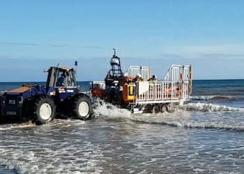 St Bees RNLI in harbour side dog rescue