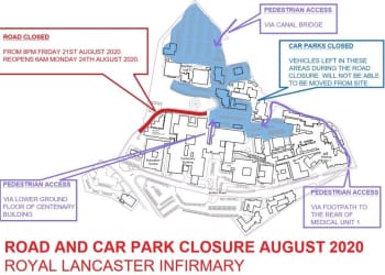 Temporary road and car park closures on Lancaster hospital site due to operating theatre building work