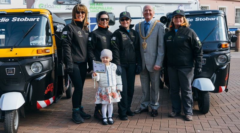 Four-year-old Mia Presch is pictured (front) at the send-off with (L-R): Helen Stobart, Liz Tinkler, Kate Sleath, the mayor of Carlisle Councillor Colin Stothard and Edwina Sorkin.