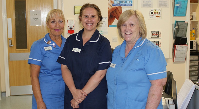 Pauline Middlemore, staff nurse, Claire Moynan, deputy ward manager, and Karon McCabe, staff nurse