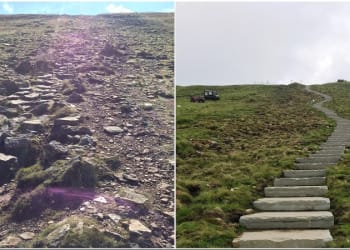 Massive stone flags replace scar on Pennine Way mountaintop