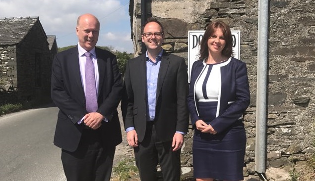 Simon Fell with Chris Grayling at Dove Ford Farm on the A595 with Trudy Harrison, Candidate for Copeland.