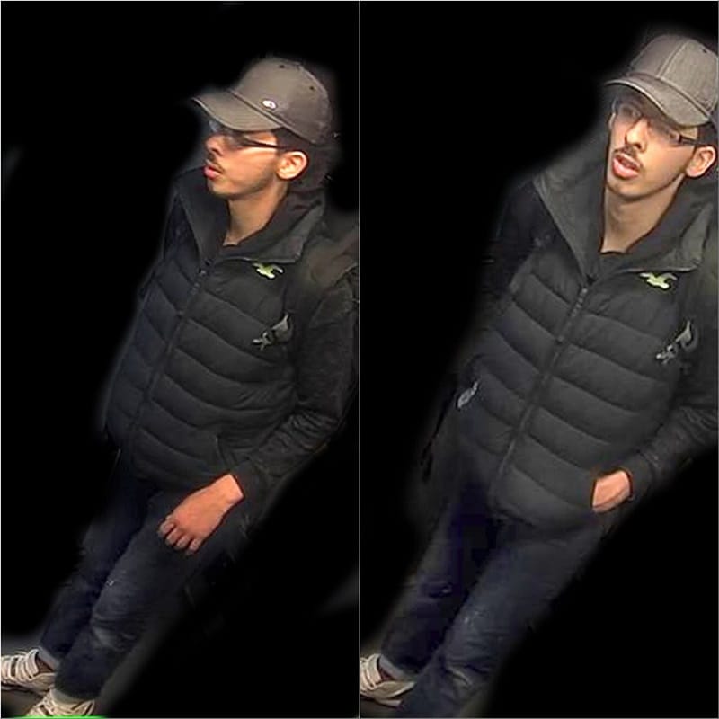 Salman Abedi, appears to be wearing a black rucksack on the night he committed the attack