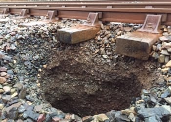 Engineers working to repair rare sinkhole on Cumbrian coast railway
