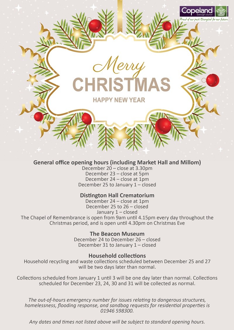 Copeland Christmas opening hours and collection arrangements ...