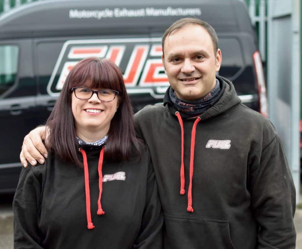 Damian and Louise Turner, Owners of Fuel Exhausts, a manufacturer of motorcycle exhausts, based in Kendal