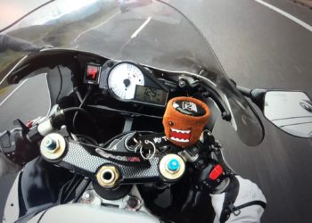 Aaron Luck's bike, showing 125mph on the speedometer