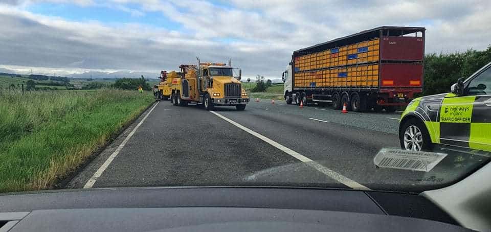 M6 junctions closed as recovery vehicles help a lorry