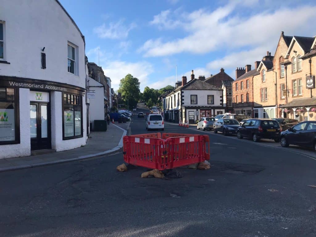 A sinkhole has opened up in Appleby town centre with urgent investigations taking place