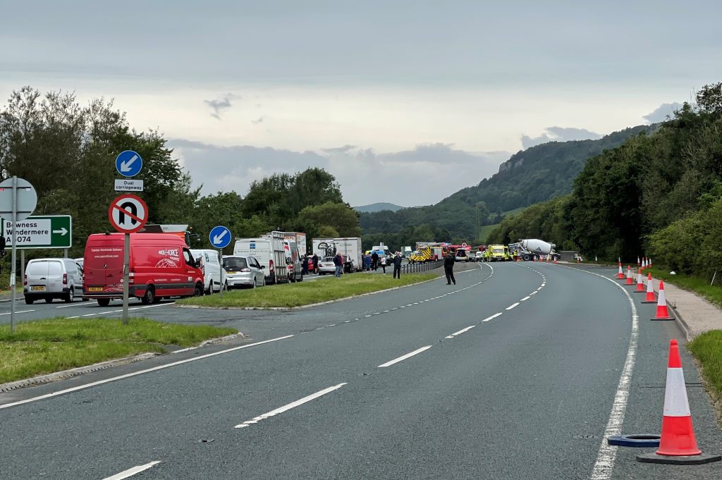 Emergency services dealing with A590 crash cumbriacrack