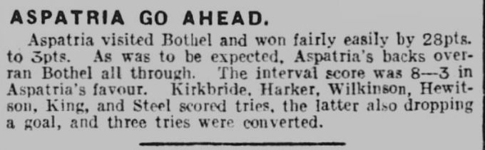 Cutting detailing the match between Bothel and Aspatria 