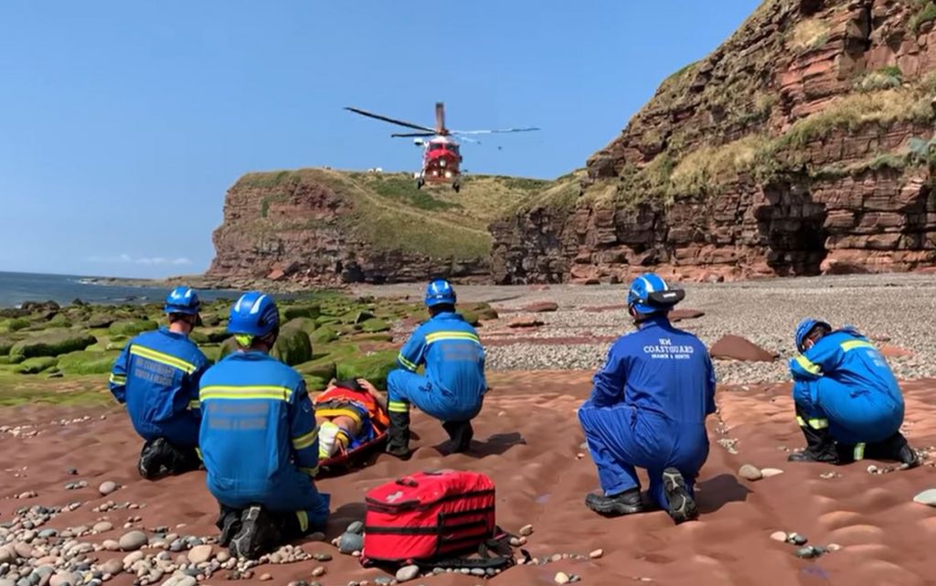 Coastguard teams were called to rescue a casualty with a lower leg injury on the beach.