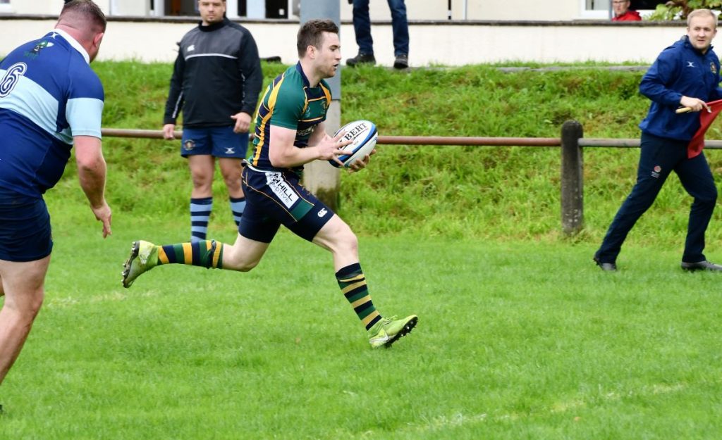 Keswick's Ryan Weir runs in the opening try of the season against Bishop Auckland. Picture: Ben Challis