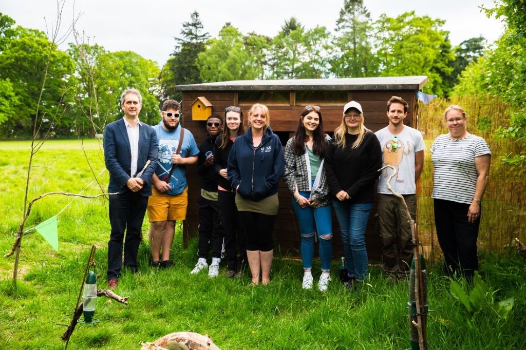 Rachel Owen (third from right, in cap) and members of the university Wildlife Society with Institute of Arts lecturers Michael Mitchell (Left) and BA Hons Wildlife Media programme lead Laura Baxter (right) Picture: Cain Scrimgeour