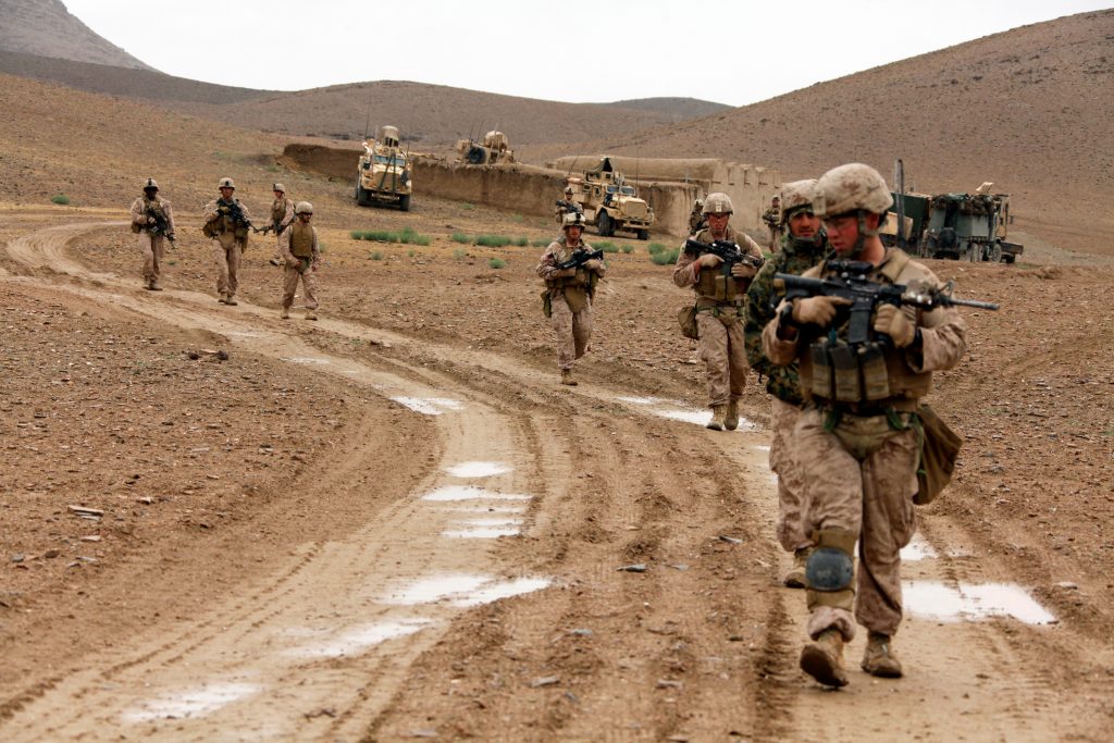 Kajaki, Afghanistan - April, 22, 2012. US Marines patrol 