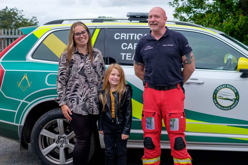 Amy Shaw, Ava Pearson and paramedic Terry Sharpe