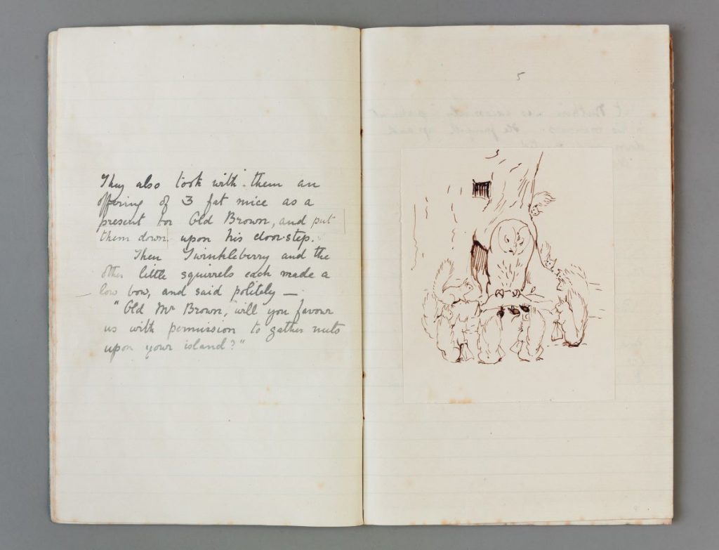 An image of the Tale of Squirrel Nutkin manuscript on display at Beatrix Potter Gallery ©National TrustFrederickWarne & Co Archive