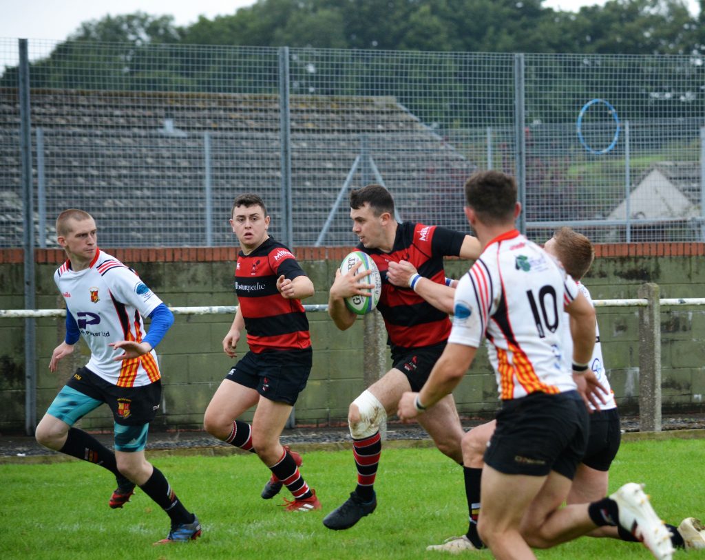 Ross Barton on his way through for a try against Tarleton. Pic Barney Clegg