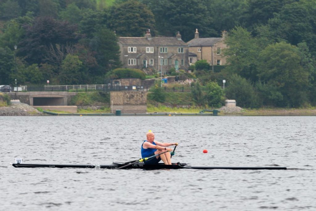 Gordon Jack heads for the finish line in his single scull