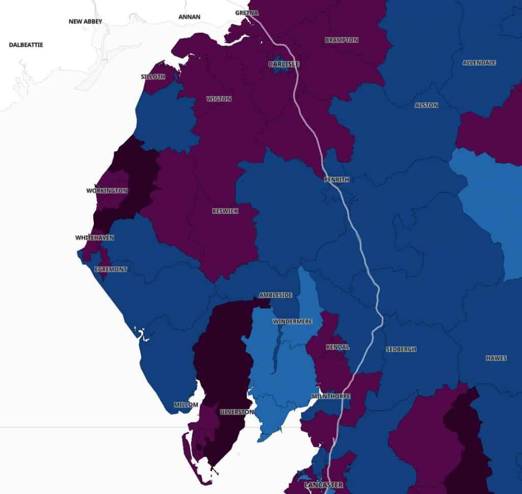 Cumbria is now inside the top 20 worst areas for its rate of coronavirus infection. 
