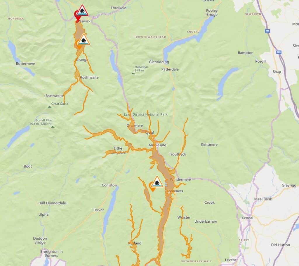 One flood warning and two alerts are in force in Cumbria as heavy rain continues to batter the county. 