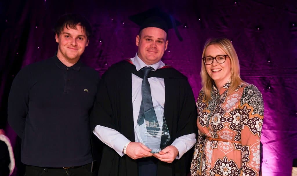 Furness College graduation. Andrew Cairns, Steven Gregg, Charlotte Cairns