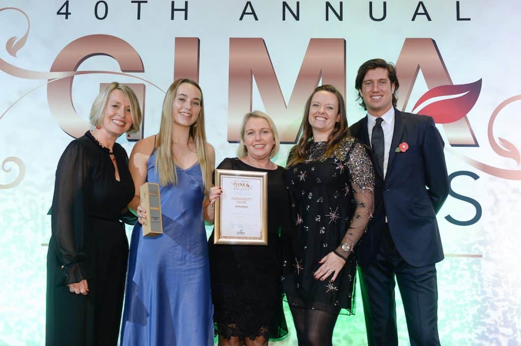 Vicky Nuttall of GIMA (far left) and Vernon Kay (far right) with (from left to right) Arabella Barker Bland (daughter of Dalefoot founders Professor Jane Barker and Simon Bland), sales manager Pauline Lewington and production manager Lizzi Meth-Cohn of Dalefoot Composts
