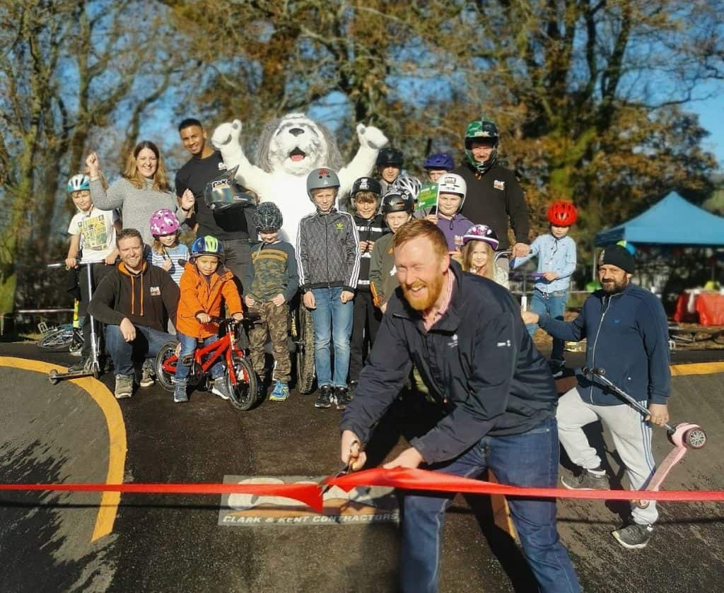 Ben Berry from English Lakes Hotels cuts the ribbon to open Windermere park's new pump track