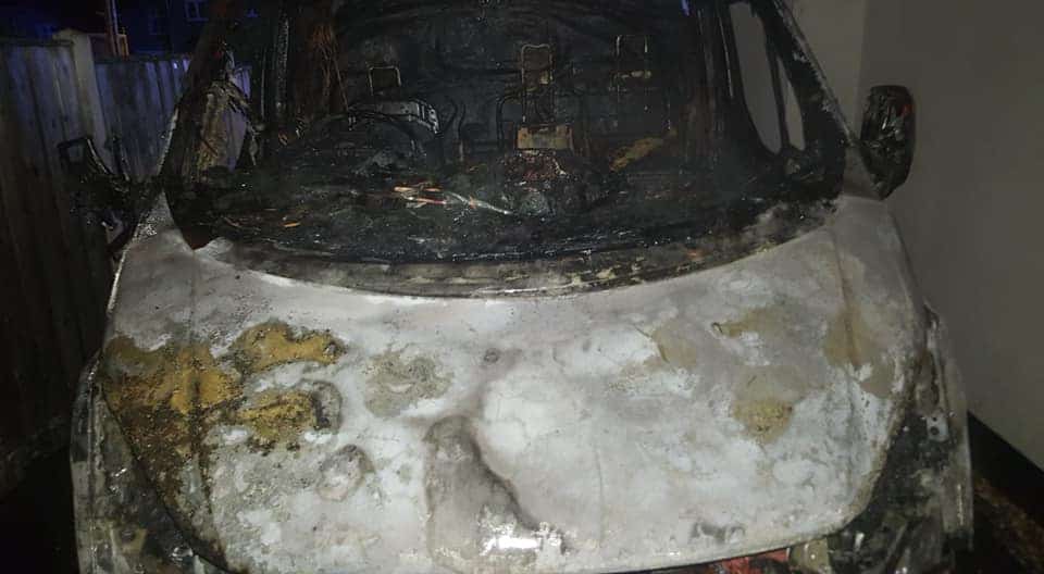 Firefighters were called at 8.51pm yesterday to Whitegate Close and found the engine compartment and crew cab of a van well alight on arrival. 