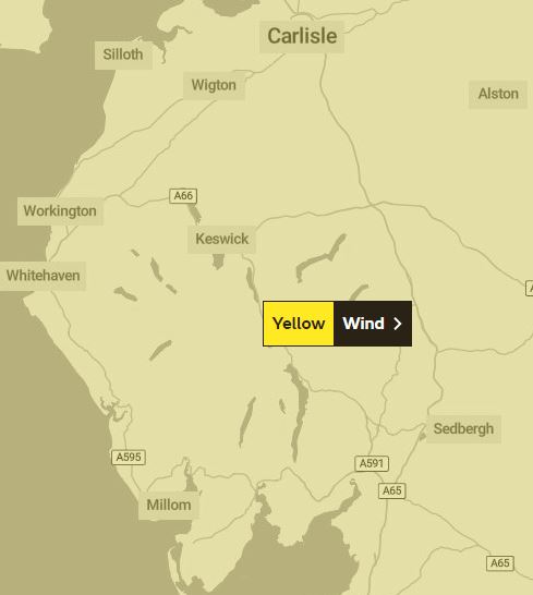 Met Office weather warning for Cumbria on Saturday