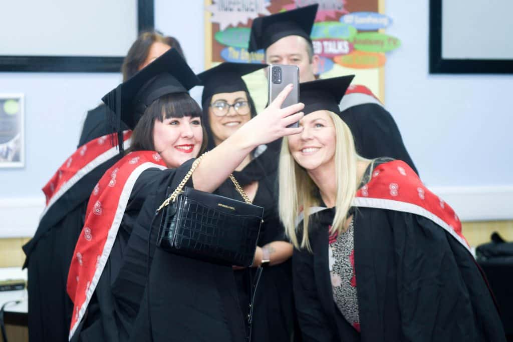 PGCE graduates. Lesley Stretton (right)