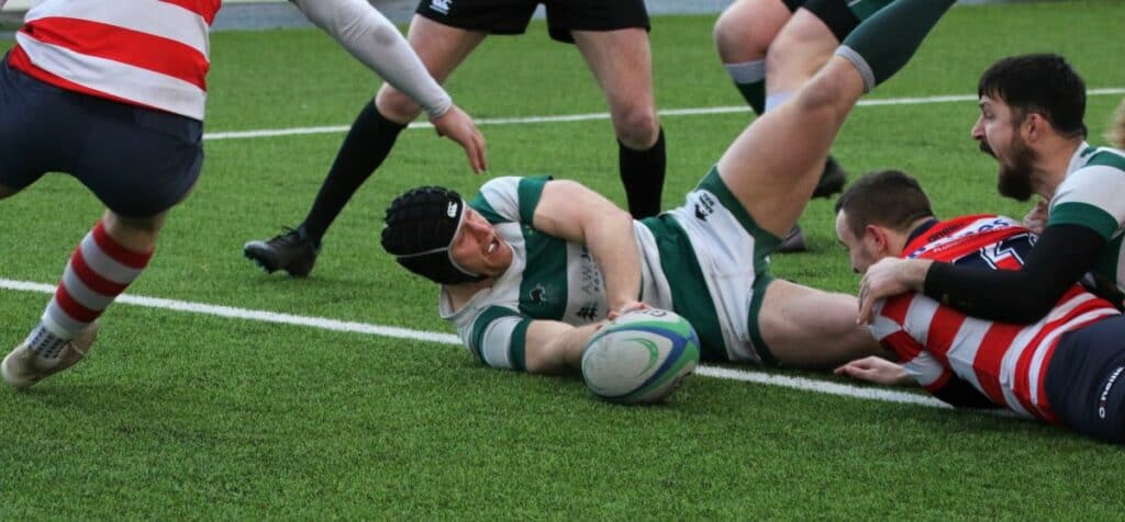 Josh Dowson pounces on the loose ball at the back of the scrum to score Penrith's first try. Picture: David Nattrass
