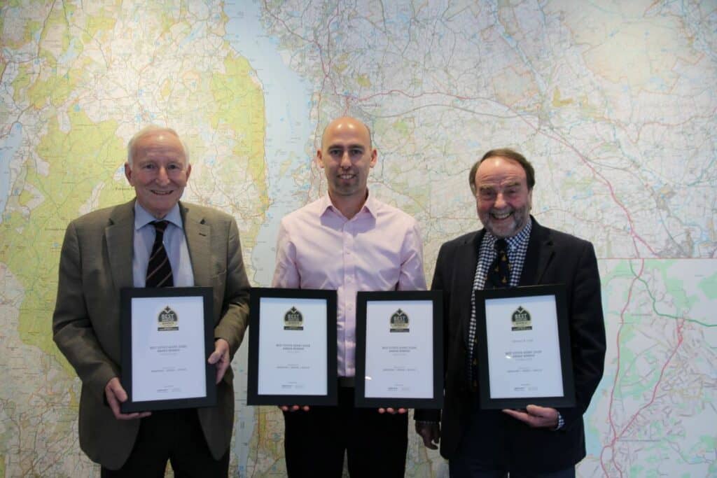 Hackney & Leigh has been awarded top grades in the Best Estate Agency Guide (BEAG) for the fourth consecutive year. Left to Right) Derrick Hackney, Simon Leigh & John Leigh