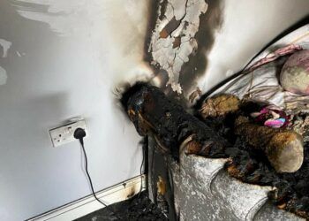 A bed caught fire after a laptop charging cable was left turned on. Picture: Carlisle East Fire Station