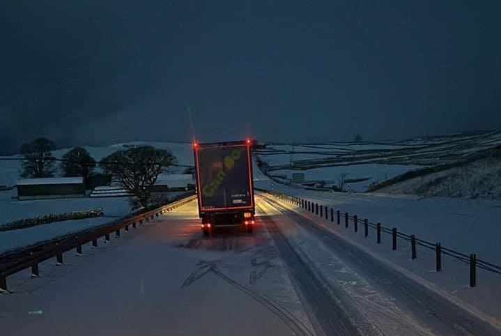 The conditions on the A66 at Stainmore this morning.