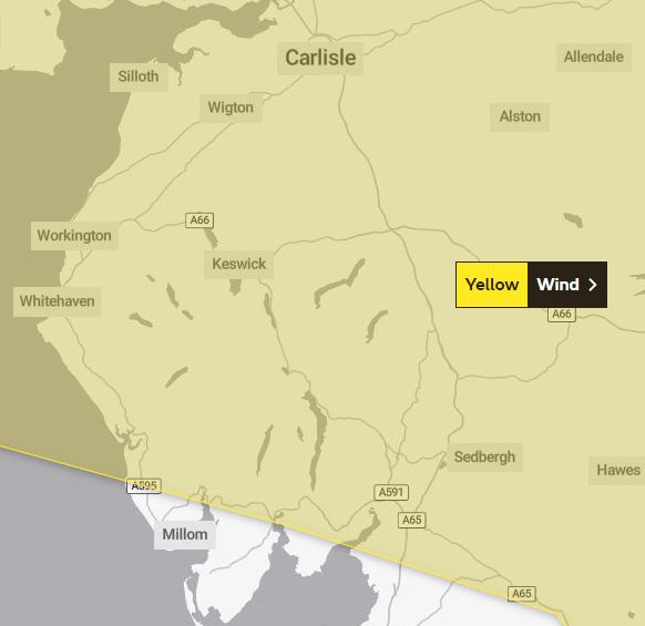 Yellow Met Office weather warning for wind 