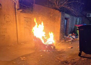 A serious fire involving an industrial wheelie bin at the rear of Preston Street/Cavendish Street last night. Picture: Barrow Fire Station