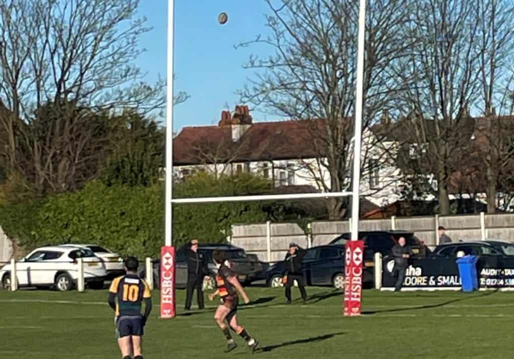 Billy Thompson (10) slots a conversion for Keswick at Southport.