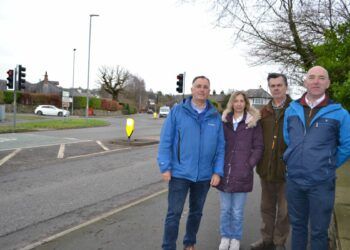 Councillors Jonathan Brook, Helen Ladhams, Doug Rathbone, Eamonn Hennessy on Burton Road