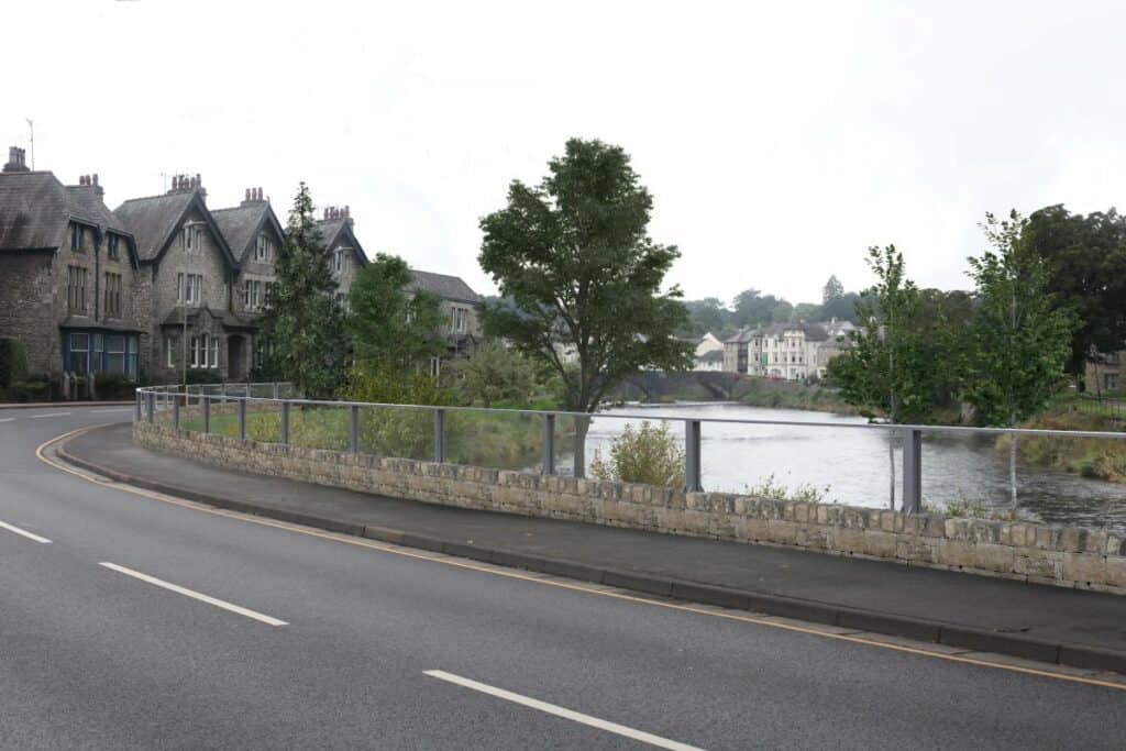  Visualisation of the glass panels being used as part of the Kendal Flood Risk Management Scheme.