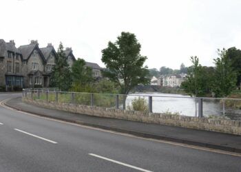 Visualisation of the glass panels being used as part of the Kendal Flood Risk Management Scheme.