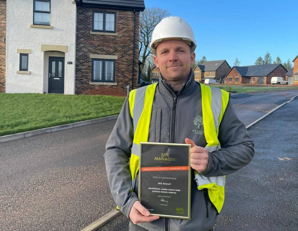 Joe Scully, a site manager at Genesis Homes, received a Highly Commended certificate at the prestigious LABC Warranty Site Manager Awards