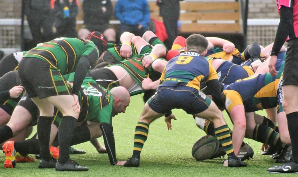 Keswick and St Benedict's were well matched in scrums. Picture: Ben Challis